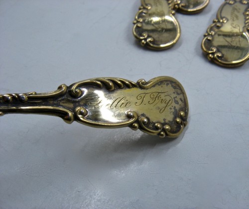 Set 7 Reed & Barton Vanderslice La Reine Ice Cream Forks Gold Washed Sterling - Picture 9 of 12