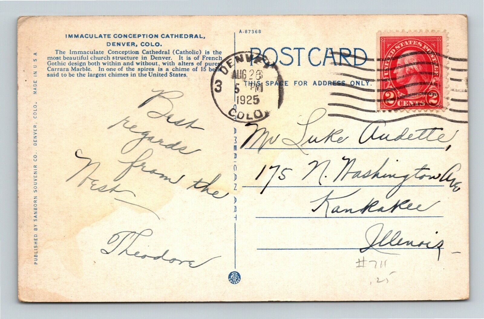 Denver COColorado, Immaculate Conception Cathedral, c1925 Vintage