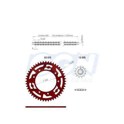 Kit chaîne en alu rouge Doppler pas de 420 pour Rieju MRT et Peugeot XP6