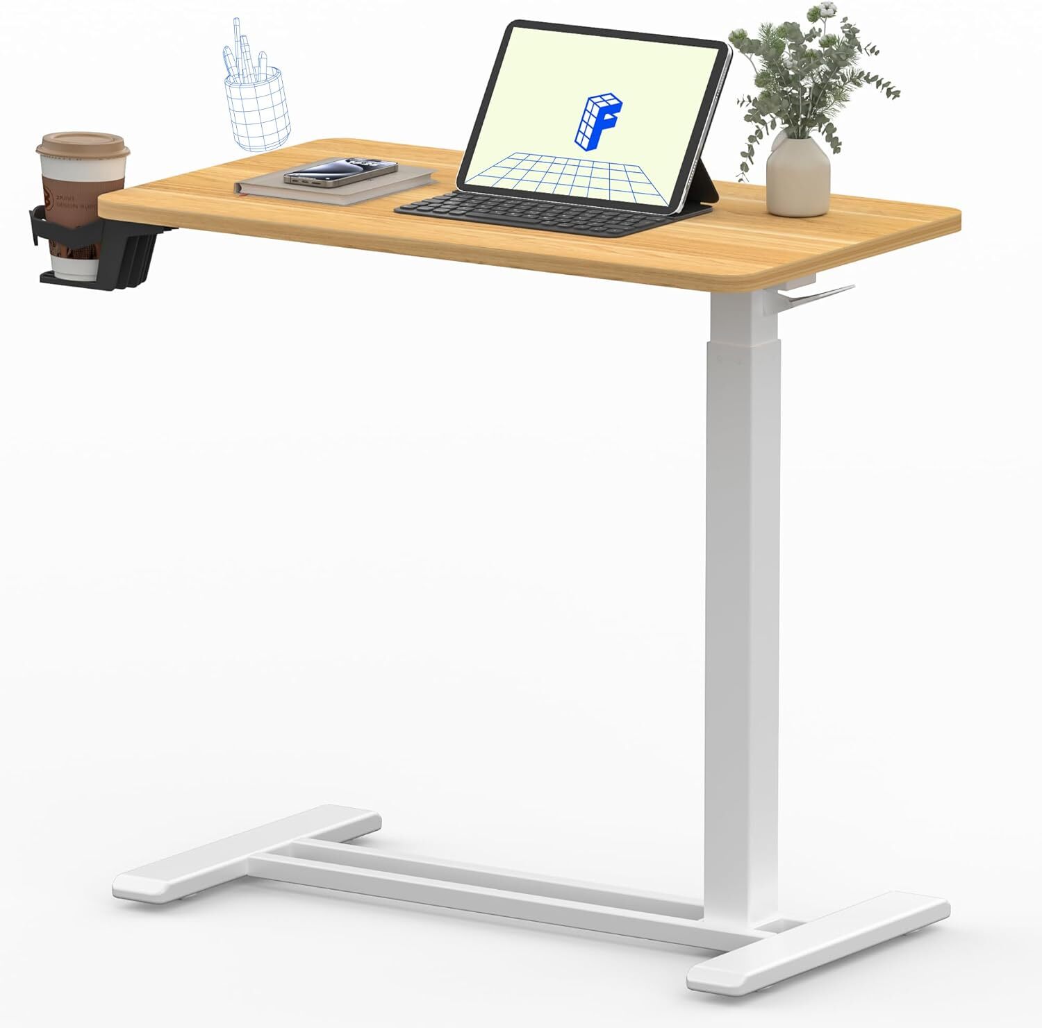 Mobile Standing Desk with Wheels Pneumatic Laptop Table Rolling Computer Cart-image