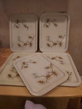 Vintage Metal Trays Lap Serving Tv Tray Pine Cone Rustic Cabin - Set Of 5 As Is 