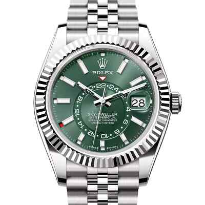 2026 Rolex Sky-Dweller Steel Green Jubilee Fluted 42mm 336934 Watch Complete Set