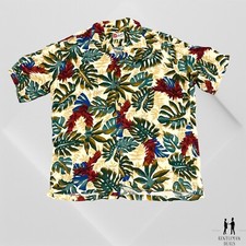 Vintage Hilo Hattie Mens Size Large Shirt Leaves Flower Hawaiian Made In USA