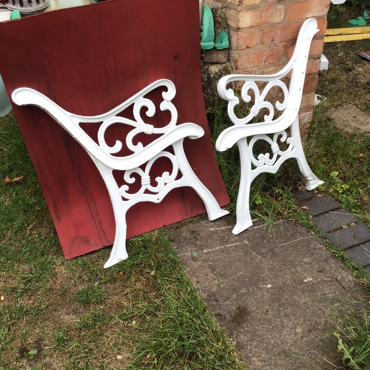Used Refurbished Cast Iron Garden Bench Ends. Just Painted Gloss White