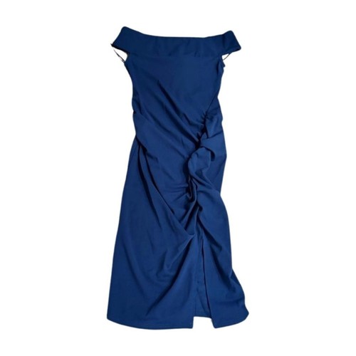 Vestido midi de fiesta de pantorrilla acanalada azul marino Quiz para mujer talla 4 nuevo - Imagen 5 de 7