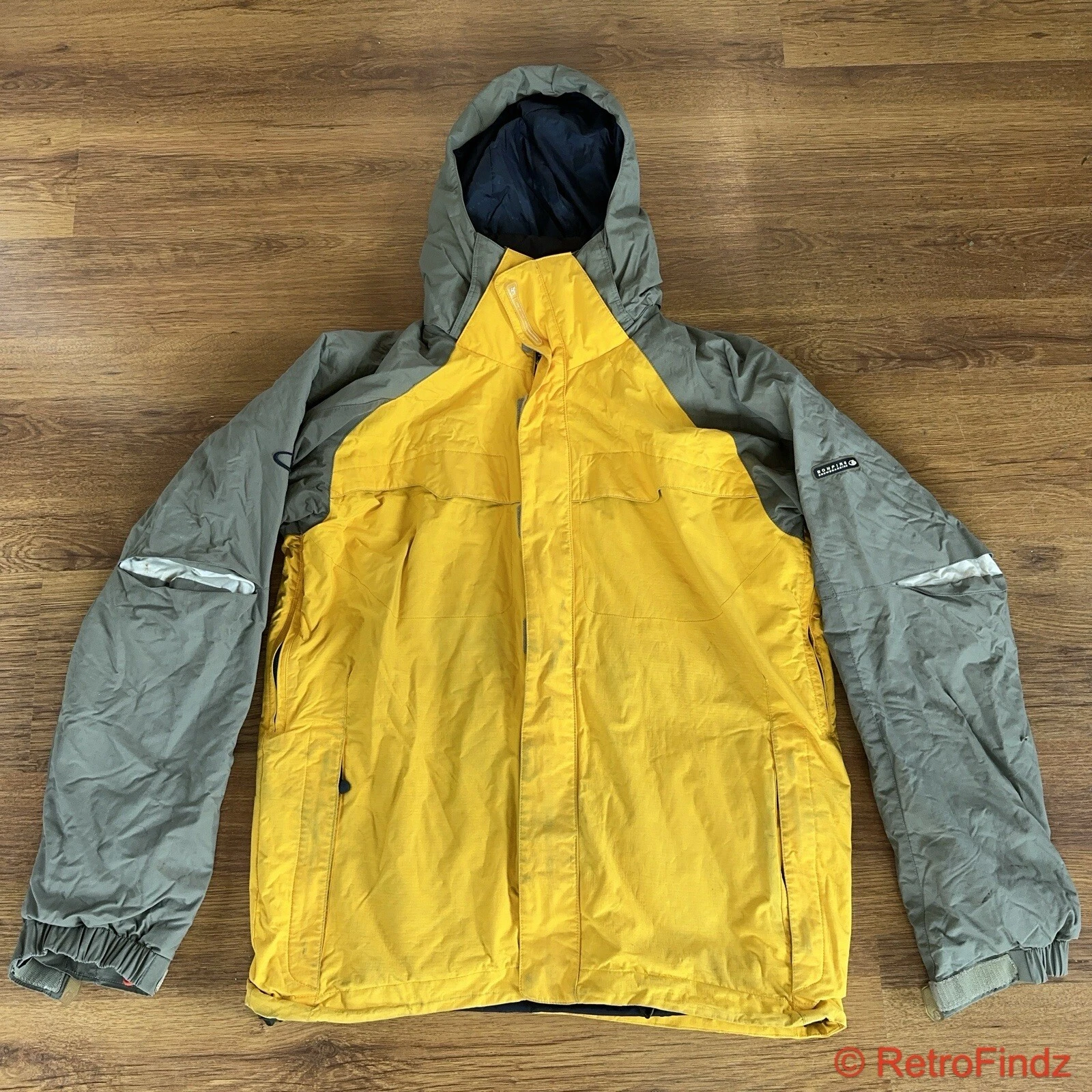 Bonfire Snowboarding Jacket Mens Sz Medium Hooded Yellow & Gray Waterproof