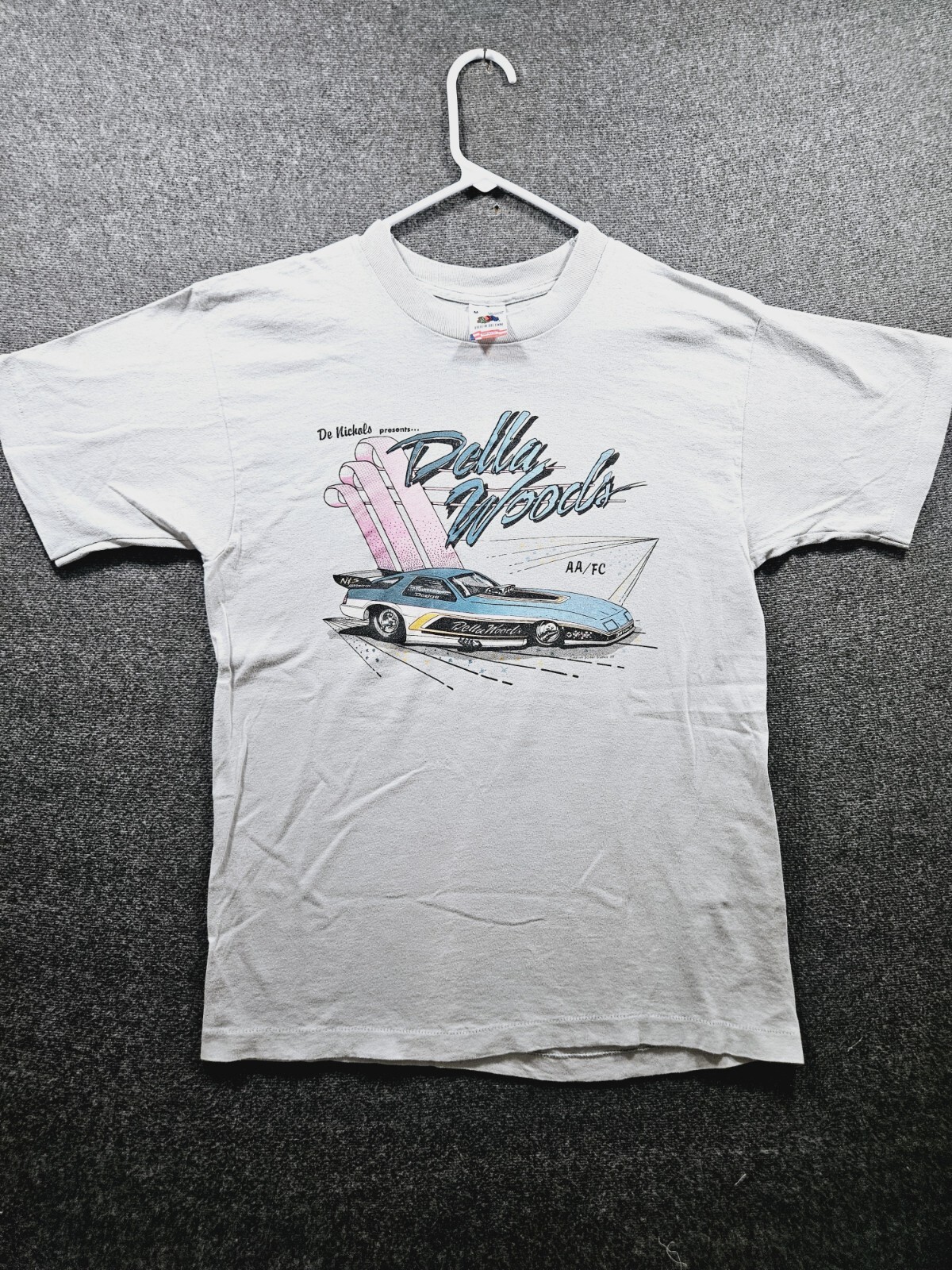 VTG Delta Woods Racing Graphic T-Shirt Fruit Of The Loom Single-Stitch MEDIUM