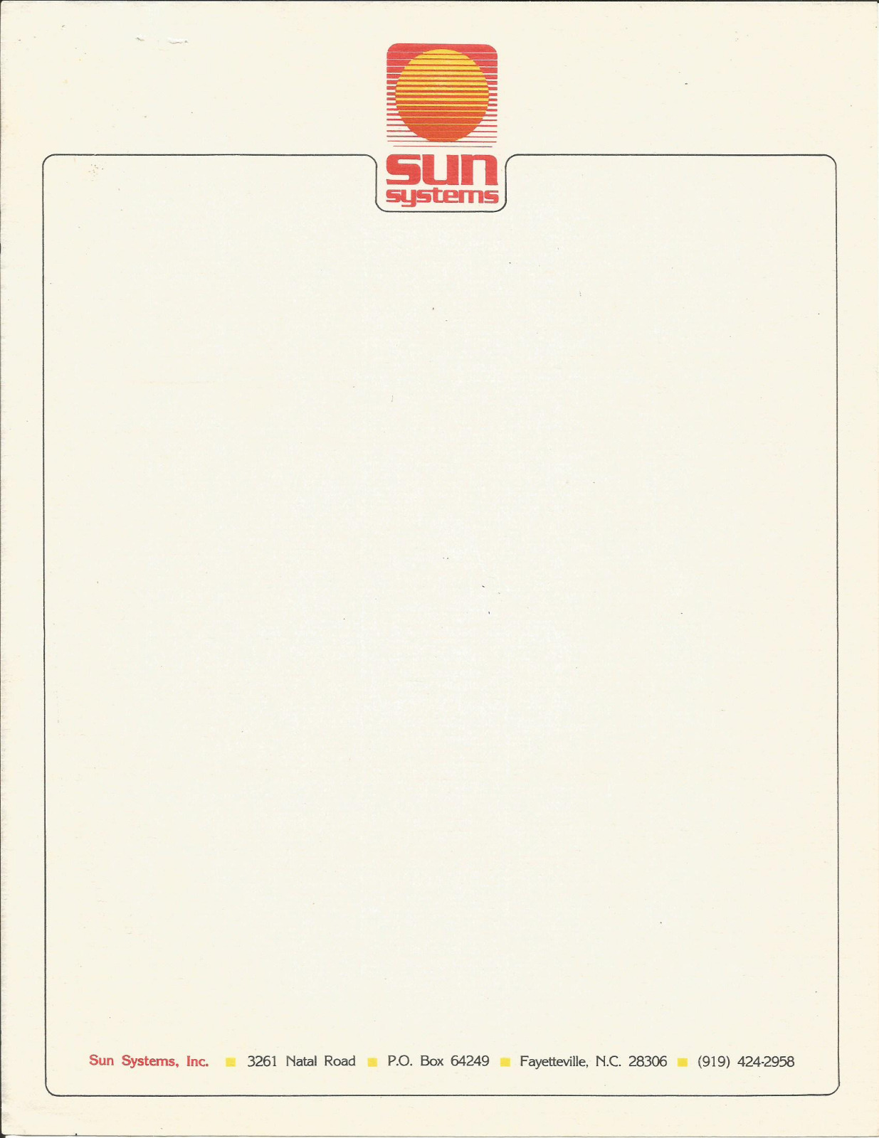 Letterhead,SUN SYSTEMS,Fayetteville,NC.Original US letterhead ...