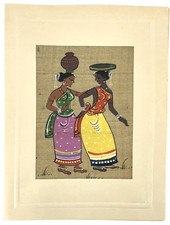 Vintage Hand Painted Egyptian Silk Women Dress Head Carrying Basket Tray India