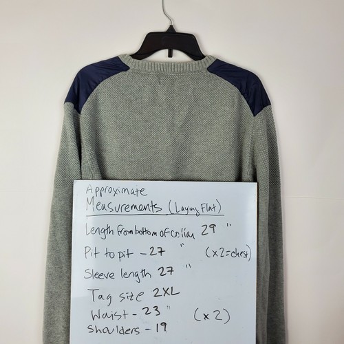 IZOD Men's XXL Crew Neck Sweater Gray with Navy Shoulder Patch - Picture 4 of 7