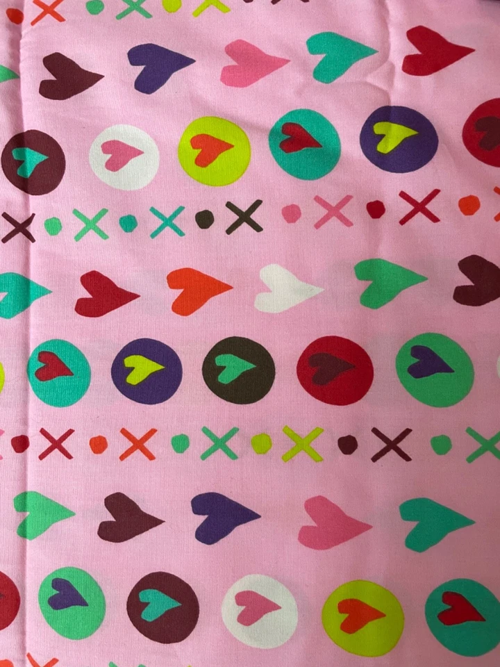 Lote de Tela 8 Yardas 42 W Corazones Xs Os Rayas Rosa Bkgd Multicolor Foto 4 de 4