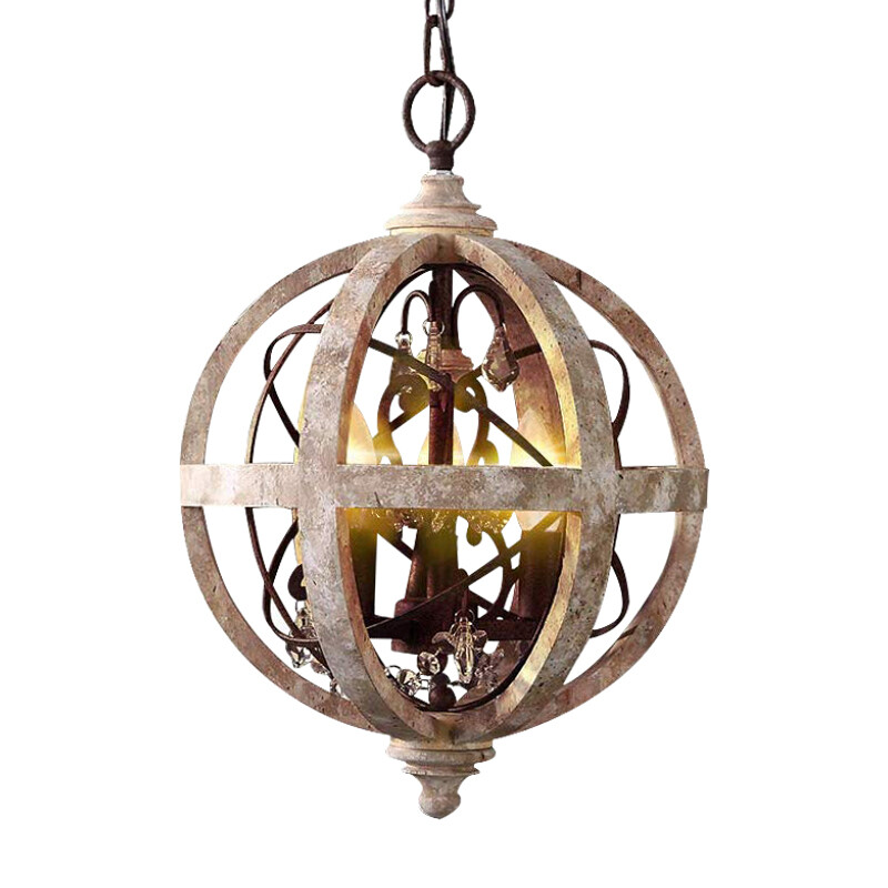 Retro Rustic Chandelier 3 Lights Weathered Wooden Metal Crystal Ceilling Light For Sale Online