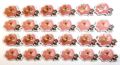 Peach Flowers Golden Foil Accents K&Company 4 pc 6'' x 3/4'' Cardstock