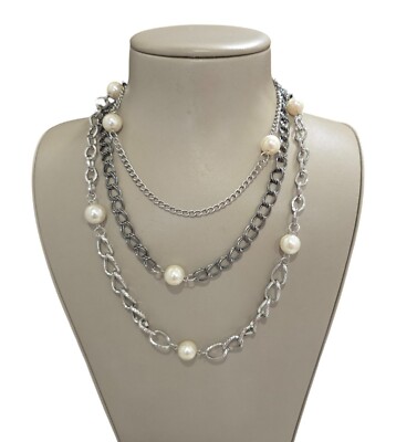 Stephan & Co Women's Silver & Gunmetal Plated Faux Pearl Multi Layer Necklace