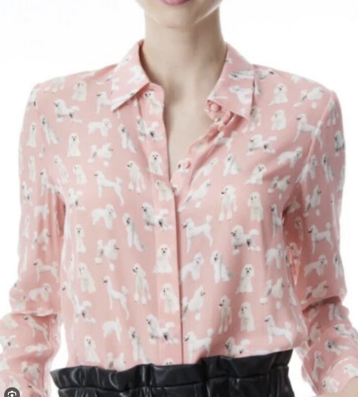 204 Alice & Olivia Willa Poodle Top Blouse Silk Pink XS | eBay