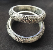 Collect copper old tibet silver carved flower pair Hollow out bracelet bangle