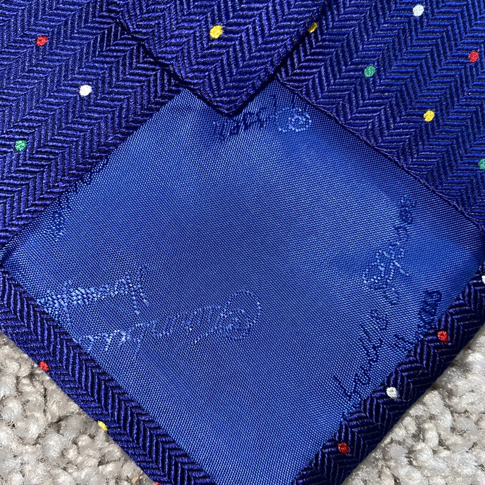 Turnbull & Asser Royal Blue Handmade Silk Tie Red Gold Green White Dots Neiman M