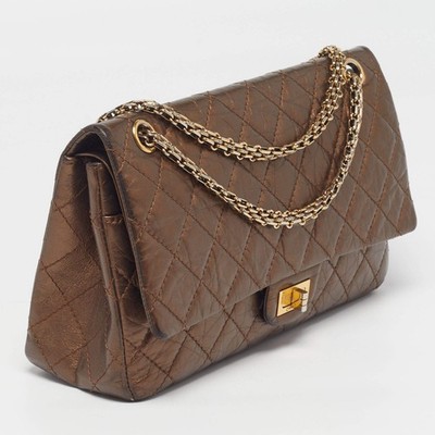 Chanel Reissue 2.55 226 Metallic Brown Quilted Aged Leather Flap