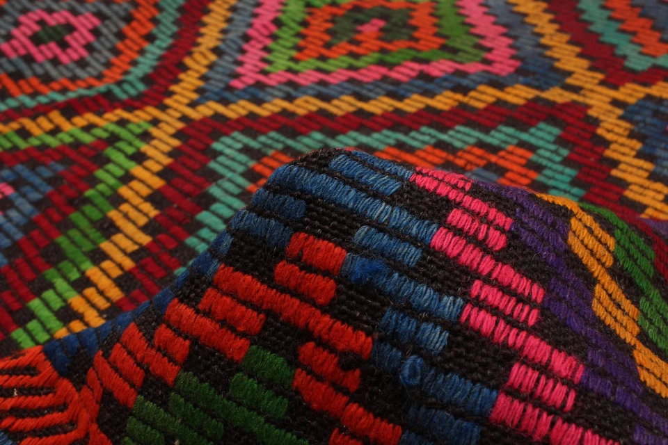 Alfombra Kilim tradicional tejida a mano vintage 6'9" x 8'11" alfombra de lana oriental Foto 4 de 4