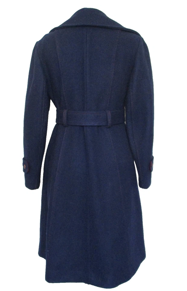 Trench coat vintage Couture West S feminino azul marinho mescla bolsos com cinto - Imagem 4 de 4