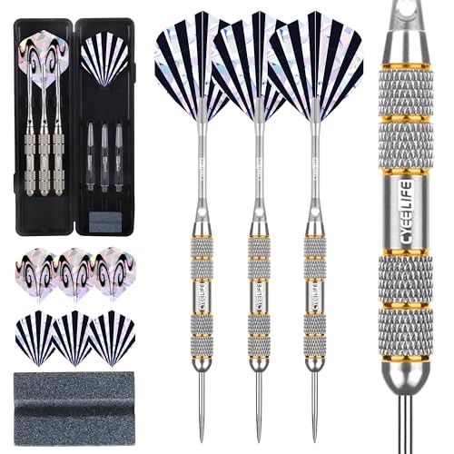 3 Pack Steel Tip Darts Set,Professional Dart with 6pcs Darts Stems + 6pcs