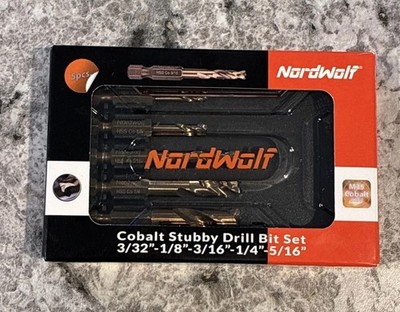 NordWolf 5-Piece M35 Cobalt Stubby Drill Bit Set for Stainless Steel/ Hard Metal