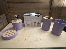 4 Piece Lavender/Light Purple With Bamboo Bathroom Set NEW