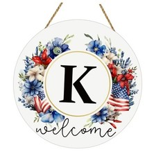 Patriotic Decorations Monogram 4th of July Wreaths for Front Door Letter K