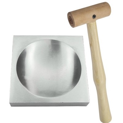 Rawhide Mallet Natural 1'' (25MM) & Steel Bench Block 4''x4''x3/4'' with Groove