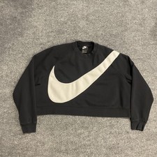 Nike Big Swoosh Oversized Crewneck Sweatshirt Womens XL Black Fleece BV3933