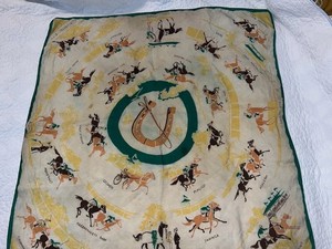 RARE Equestrian Theme Horse Racing Race Track Scarf 34x34 Empire City-Bowie-LoOK