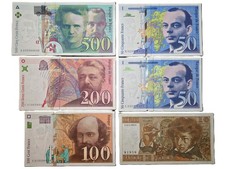 France LOT 6 banknotes 10, 50, 100, 200 & 500 Francs 1975, 1994, 1996 & 1997