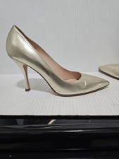 Stuart Weitzman Tippi Metallic Gold Leather Point Toe Pumps Sz 8 Wedding Guest