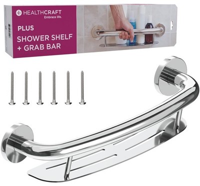 HEALTHCRAFT Plus 2-in-1 Shampoo Shelf and Decorative Grab Bar (16 Inch), ADA ...