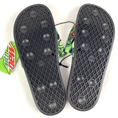 Mountain Dew Slide On Sandals Shoes Non Slip Black & Green New With Tags - Picture 4 of 4