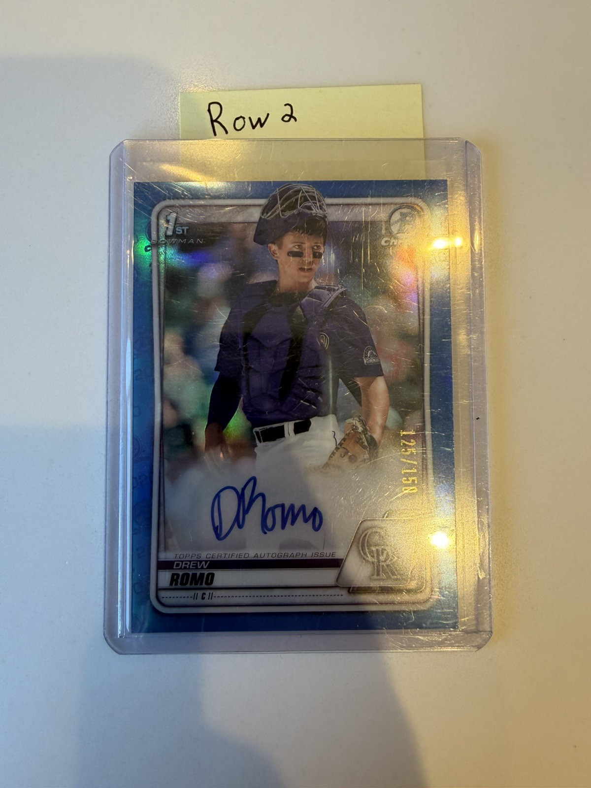 2020 Bowman Draft Chrome 1st CDA-DR Drew Romo Auto True Blue Refractor /150