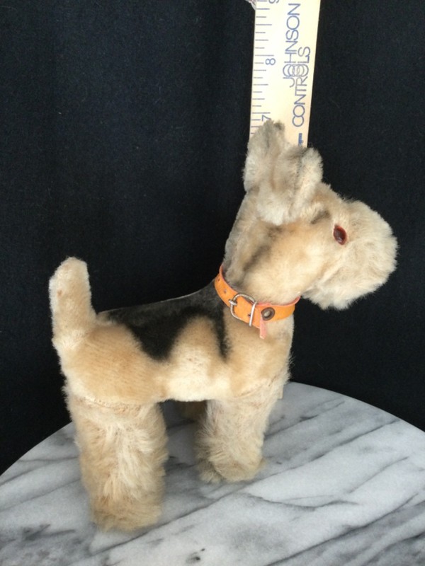 Vintage Fox Or Airdale Terrier ~7”H   6” Length, Made In Japan w/ collar