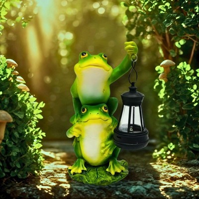 Solar Garden Statues Outdoor Decor-Frog Statue with Solar Lantern-Fairy Garde...