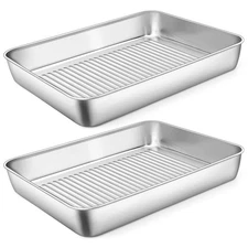 Stainless Steel Cookie Sheet Baking Pan Oven Tray Commercial Baking Sheet 2 Pcs