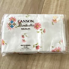 Vintage Cannon Monticello Muslin Pillowcases Daisy Lace Pink White Set of 2