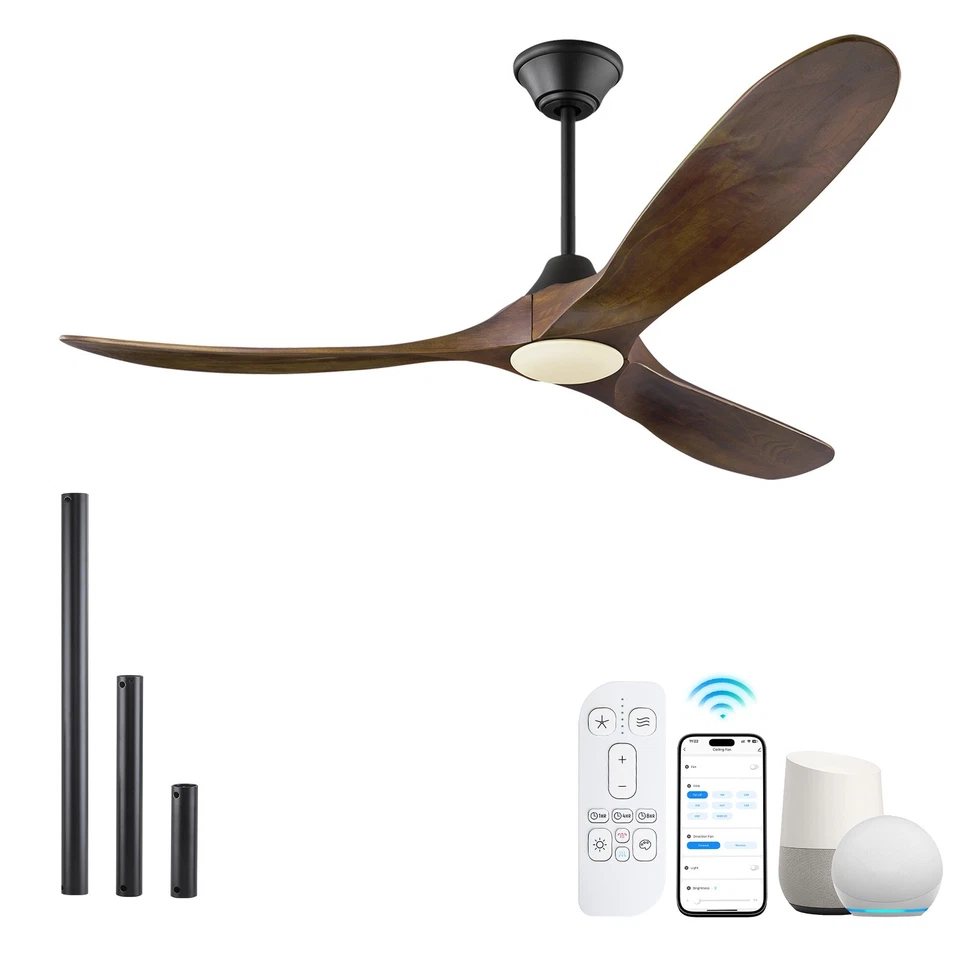 52/60/70" Wood Ceiling Fan Light & Remote/APP/Voice Rustic DC Fan Clearance Sale - Image 2 of 4