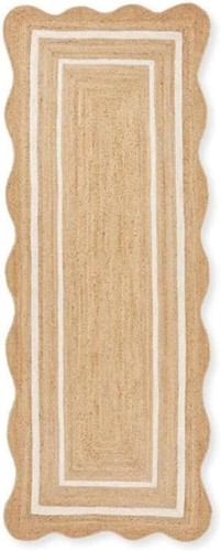 Natural jute scalloped Area Runner Rug for Hallway Carpet Floor Mat for Livin...