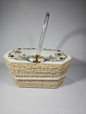 VTG 1950s Lucite Handle  Top, Straw  Wood Decorative Top Hand Bag Purse