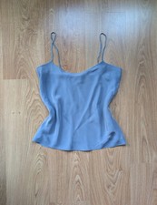 Burberry London Women's 100% Silk Cami Top Blue Grey Spaghetti Strap Size M