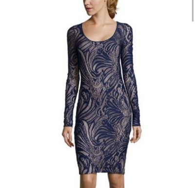 BCBGMAXAZRIA Imperial  Blue Lace ''Vivia'' Long Sleeve Mini Dress Sz S  MSRP$325