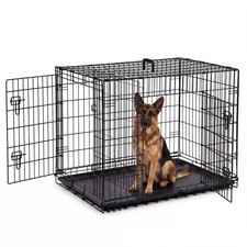 36" Double Door Metal Dog Crate with Divider and Leak-Proof Pan Tray
