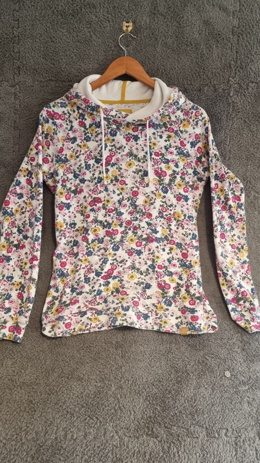 Joules Marlston Floral Hoodie Womens UK 12 Cotton Pullover Sweatshirt image 3