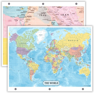 World Map & Middle East Map Reference Page   Laminated, Double-Sided 3-Ring Bind