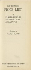 Eastman Kodak Company / CONDENSED PRICE LIST OF PHOTOGRAPHIC MATERIALS 1927