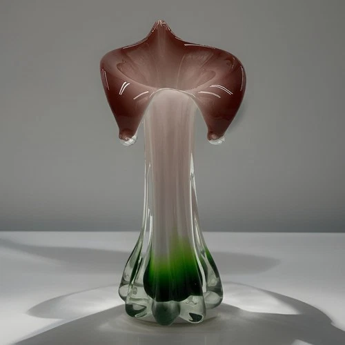 Vintage Murano-Style Hand Blown Art Glass Vase Jack-In-The-Pulpit Style 7.75”